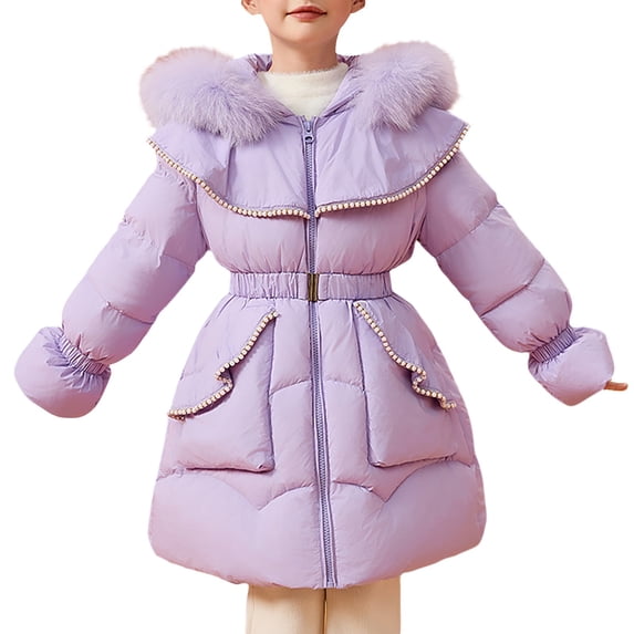 KAUOD Girls Long Puffer Parka Removable Faux-Fuđ« Hood Kid's Winter Jacket Coats
