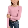 thumbnail image 1 of KAUOD Girls Long Sleeve Shirt Crew Neck Knit Stretchy Pullover Tops Teen Kids Plain School Casual T-Shirt Soft Clothes, 1 of 7
