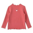 thumbnail image 1 of KAUOD Girls Long Sleeve Shirt Cute Lettuce Edge Trim Basic Layering T-Shirt Tops Kids Solid Color Slim Fit Tee Blouse, 1 of 4