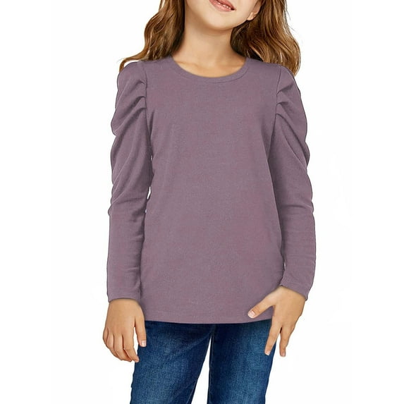 KAUOD Girls Long Sleeve Shirts Tops Plain Crew Neck Soft Blouse Teen Kids Cute Comfy Casual Tops Clothes Pullover Tops