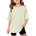 thumbnail image 1 of KAUOD Girls Loose Fit T Shirts Short Sleeve Crew Neck Casual Tops Oversized Solid Basic Tees Summer Comfy Trendy Shirt, 1 of 7