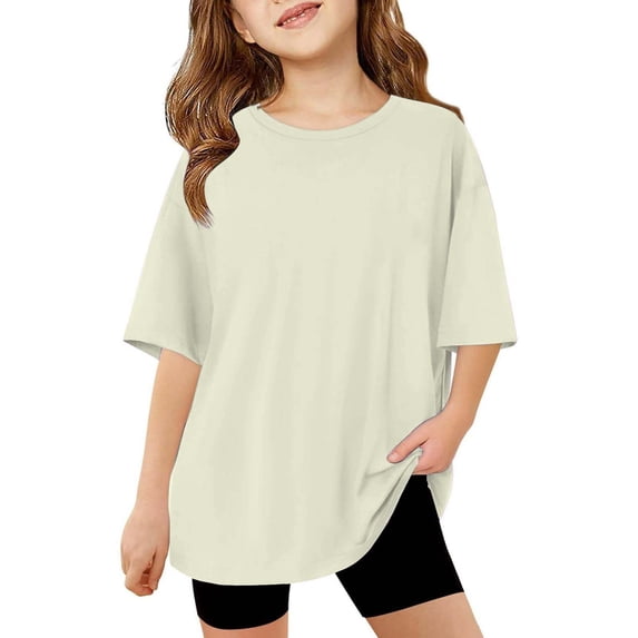 KAUOD Girls Loose Fit T Shirts Short Sleeve Crew Neck Casual Tops Oversized Solid Basic Tees Summer Comfy Trendy Shirt