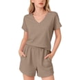 thumbnail image 1 of KAUOD Girls Lounge Short Set 2 Piece Summer Loose V Neck Shirts and Pocket Shorts Outfits Casual Comfy Solid Clothes, 1 of 9