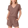 thumbnail image 1 of KAUOD Girls Lounge Short Set 2 Piece Summer Loose V Neck Shirts and Pocket Shorts Outfits Casual Comfy Solid Clothes, 1 of 9