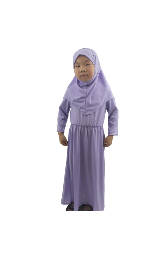 Girls Muslim Abaya Dress with Hijab 2 Piece Soft Plain 𝐈slamic Prayer Long Dresses Kids Toddler Eid Outfits Clothes