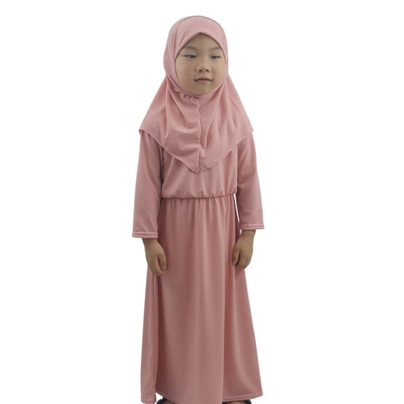 KAUOD Girls Muslim Abaya Dress with Hijab 2 Piece Soft Plain 𝐈slamic Prayer Long Dresses Kids Toddler Eid Outfits Clothes