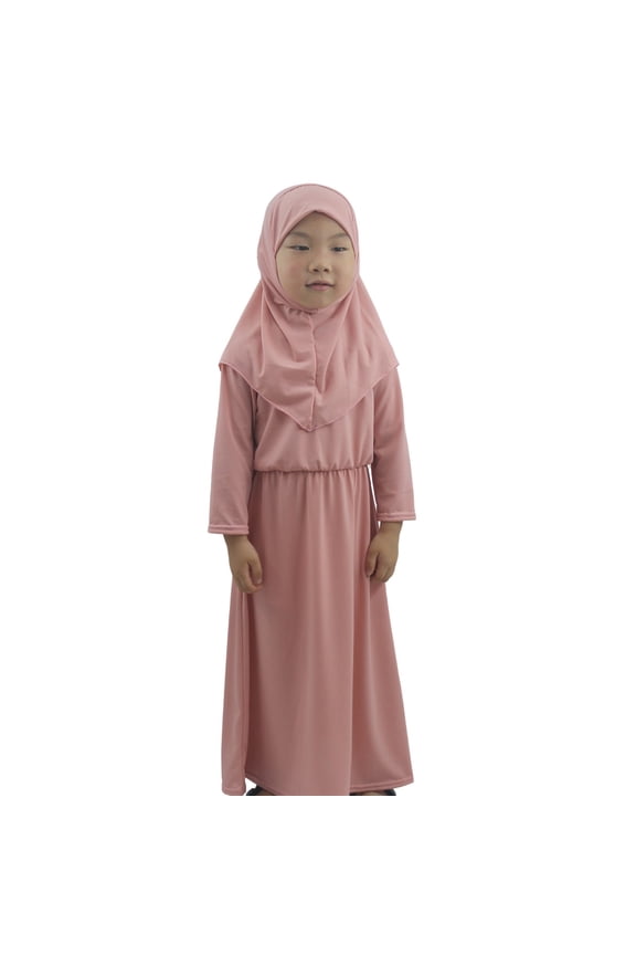 Girls Muslim Abaya Dress with Hijab 2 Piece Soft Plain šslamic Prayer Long Dresses Kids Toddler Eid Outfits Clothes