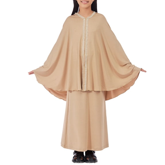 KAUOD Girls Muslim Hijab Skirts Set 2 Piece 𝐈slamic Kids Plain Prayer Abaya Skirt Outfits Toddler Soft Eid Traditional Clothes