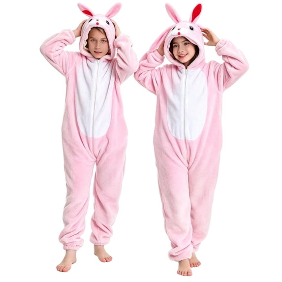 KAUOD Girls Onesie Rabbit Hooded Fleece Button up Animal Onesie Soft Cozy Hooded Jumpsuit Kids Fall Winter Outfits Cute Clothes