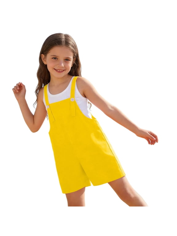 Girls Overall Shorts Wide Leg Shortall Summer Casual Loose Jumpsuit Lightweight Comfy Preppy Romper with Pocket