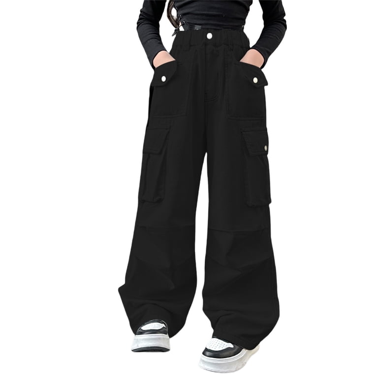 KAUOD Girls Parachute Cargo Pants Baggy Streetwear Joggers