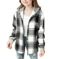 thumbnail image 1 of KAUOD Girls Plaid Cardigan Lightweight Soft Button Open Front Hooded Jackets with Pockets Teen Kids Cute School Coats, 1 of 4
