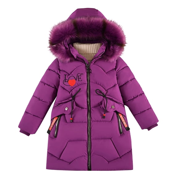 KAUOD Girls Puffer Ski Jackets Faux-F𝐮r Hood Winter Waterproof down Parka Coats Kids Padded Insulated Quilted Warm Outwear