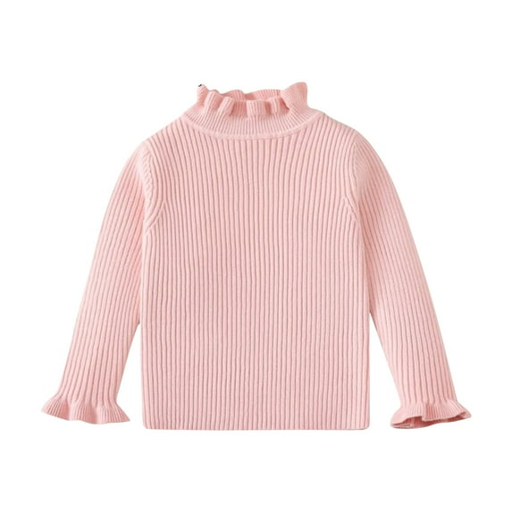 KAUOD Girls Ribbed Sweater Bell Long Sleeve Stretchy Turtleneck Pullover Sweaters Kids Plain Fall Warm Tops Casual Clothes