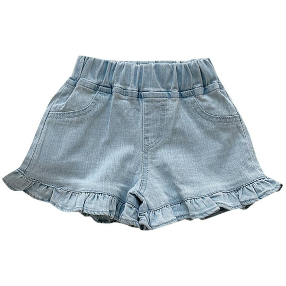 KAUOD Girls Ruffle Denim Shorts Elastic High Waist Short Jeans Baby Toddler Kids Athletic Straight Beach Swim Pants Ruched