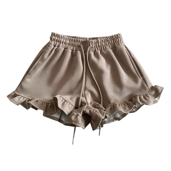 KAUOD Girls Ruffle Shorts Elastic High Waist Loose Athletic Shorts Wide Leg Cute Casual Mini Short Pants with Pocket