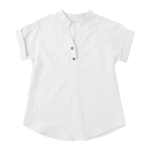 KAUOD Girls Shirts Short Sleeve V Neck Loose Tops Solid Casual Basic Blouse Summer Light Breathable Pullover Shirt