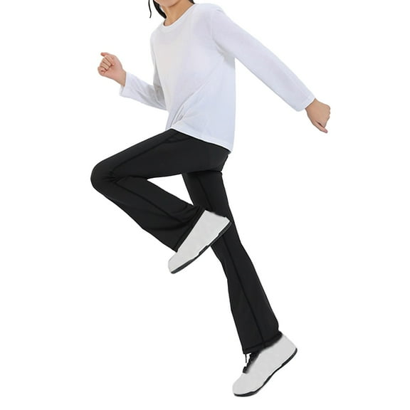 KAUOD Girls Stretchy Yoga Uniform Pants Kids Plain Soft Flare Trousers High Waist Skinny Straight Pull on Pants with Pockets