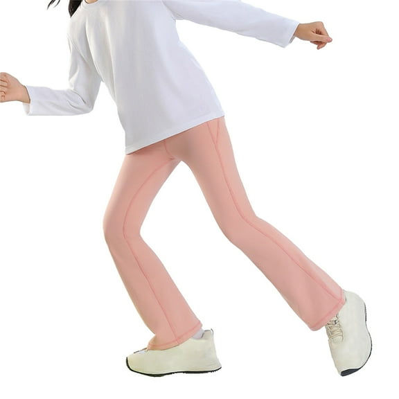 KAUOD Girls Stretchy Yoga Uniform Pants Kids Plain Soft Flare Trousers High Waist Skinny Straight Pull on Pants with Pockets