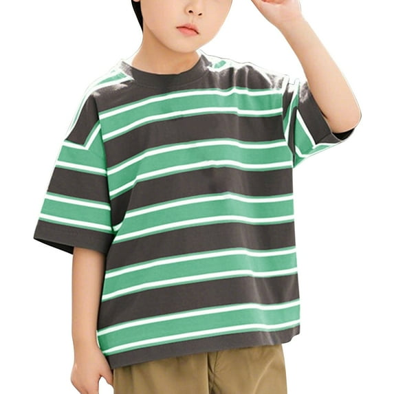 KAUOD Girls Striped Oversized Shirts Boys Short Sleeve Crew Neck Summer Tee Tops Casual Streetwear Trendy Blouse