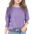 thumbnail image 1 of KAUOD Girls Summer 3/4 Puff Sleeve Crewneck Tops Trendy Tees Shirts for Teen Casual Solid Color Soft Tshirt Blouses, 1 of 4