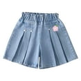 thumbnail image 1 of KAUOD Short Denim Pants for Toddler Girls Kids Bow Ruffle Ruched Short Jeans Dress Elastic Waist Trendy Casual Summer Basic, 1 of 9