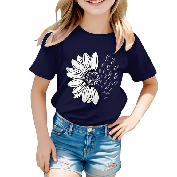 KAUOD Girls Summer Short Sleeve Tops Sunflower Graphic Tees Shirts for Teen Casual Trendy Multicolour Tshirt Blouses