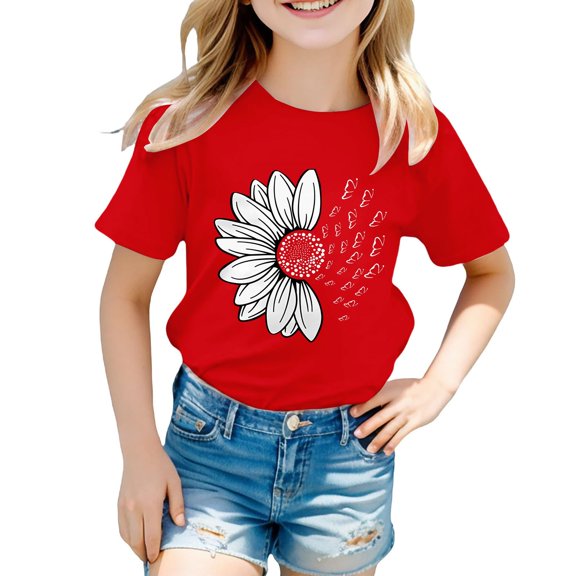 KAUOD Girls Summer Short Sleeve Tops Sunflower Graphic Tees Shirts for Teen Casual Trendy Multicolour Tshirt Blouses