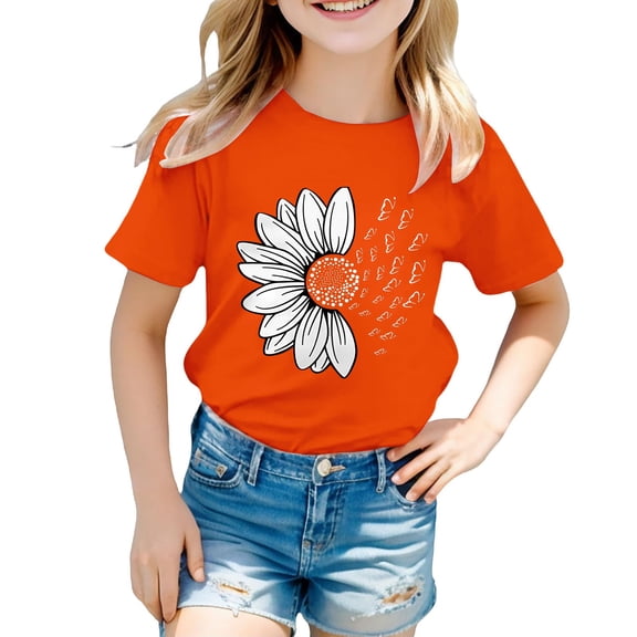 KAUOD Girls Summer Short Sleeve Tops Sunflower Graphic Tees Shirts for Teen Casual Trendy Multicolour Tshirt Blouses