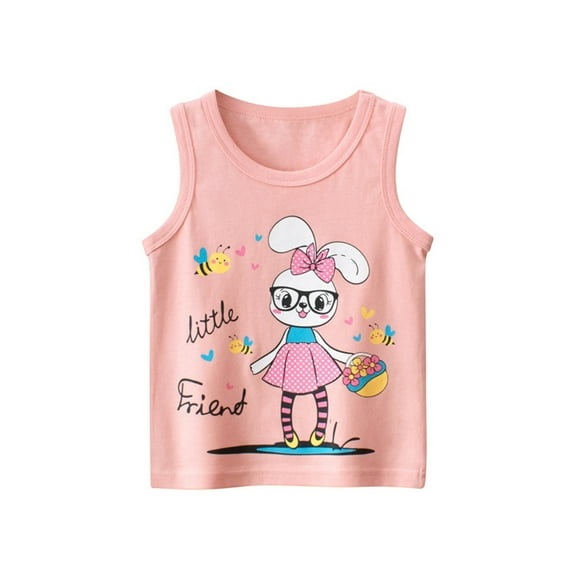 KAUOD Girls Tank Tops with Cute Bunny Print Kids Girl Summer Crewneck Sleeveless Dance Athletic Vest Shirts Toddler Top Tees