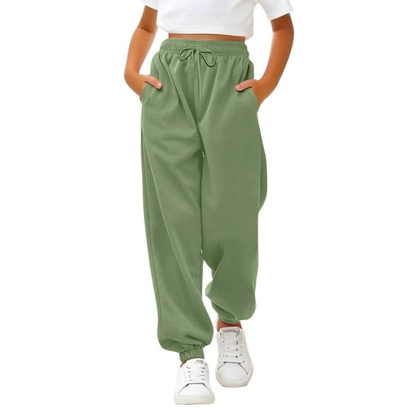 KAUOD Girls Thick Sweatpants Straight High Waist Baggy Joggers Pants Teen Kids Plain Warm Padded Trousers with Pockets