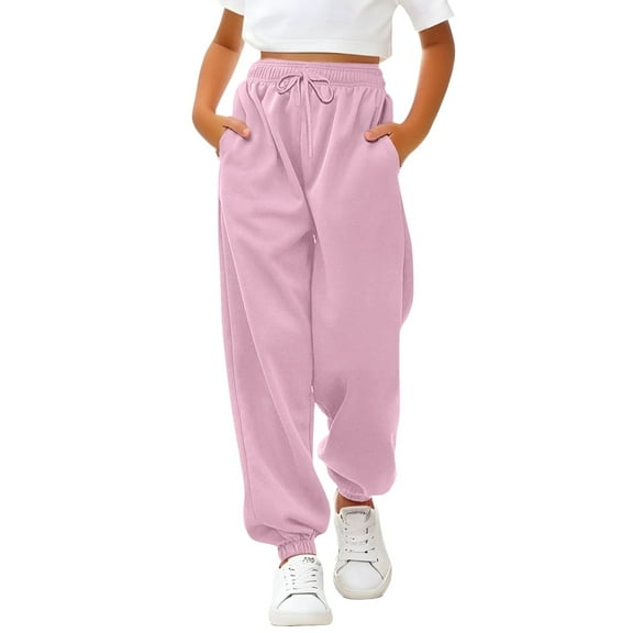 KAUOD Girls Thick Sweatpants Straight High Waist Baggy Joggers Pants Teen Kids Plain Warm Padded Trousers with Pockets