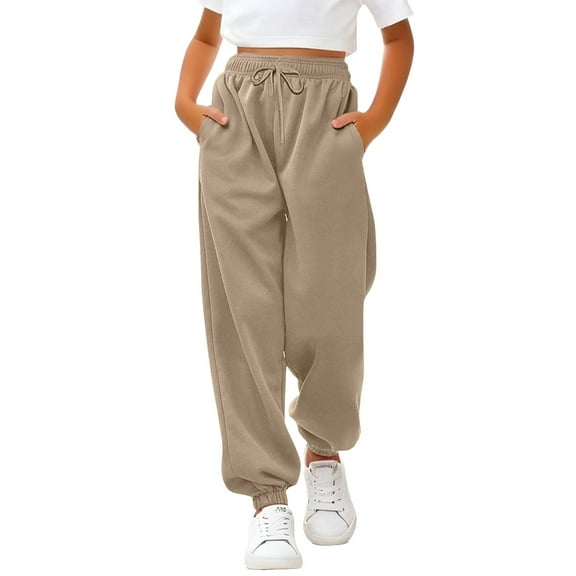 KAUOD Girls Thick Sweatpants Straight High Waist Baggy Joggers Pants Teen Kids Plain Warm Padded Trousers with Pockets