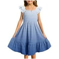 thumbnail image 1 of KAUOD Girls Tiered Sleeve Square Neck Summer Dress Gradient Color Flowy Swing Pleated Dresses Knee Length Cute Elegant Skirts, 1 of 6