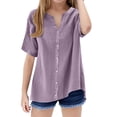 thumbnail image 1 of KAUOD Girls Trendy V-Neck Blouses Teen Casual Summer Loose Short Sleeve Tops Solid Color Button Down Tees Shirts, 1 of 6