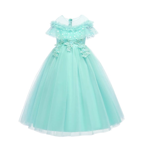 KAUOD Girls Tulle Wedding Dress A-Line Sleeveless Flower Embroidery Mesh Tulle Smocked Dresses for Birthday Pageant