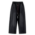 thumbnail image 1 of KAUOD Girls Wide Leg Denim Pants Retro High Elastic Waist Stretchy Baggy Jeans with Adjustable Drawstring Straight Trousers, 1 of 3