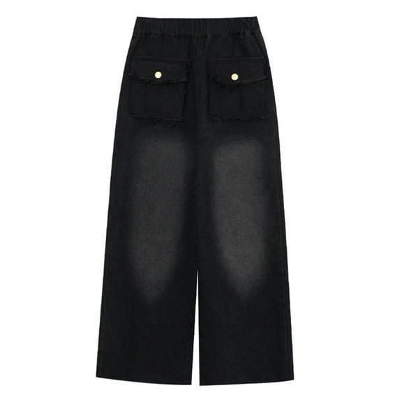 KAUOD Girls Wide Leg Jeans Elastic Waist Denim Pants Baggy Jeans for Teen Girls Y2K Streetwear Distressed Boyfriend Jeans