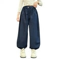 thumbnail image 1 of KAUOD Girls Wide Leg Jeans Kids Baggy Elastic Waist Casual Denim Pants with Pockets Kids Toddler Casual Washed Pants, 1 of 9