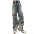 thumbnail image 1 of KAUOD Girls Wide Leg Jeans Retro High Elastic Waist Baggy Cute Star Straight Denim Pants Teen Kids Loose Y2k Cool Streetwear, 1 of 9