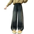 thumbnail image 1 of KAUOD Girls Wide Leg Jeans Retro High Elastic Waist Straight Baggy Denim Pants with Side Stripe Detail Kids Cool Streetwear, 1 of 9