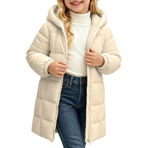 KAUOD Girls Winter Coat Heavyweight Hooded Puffer Jacket Kids Windproof Warm Solid Quilted Padded Down Jackets with Pockets