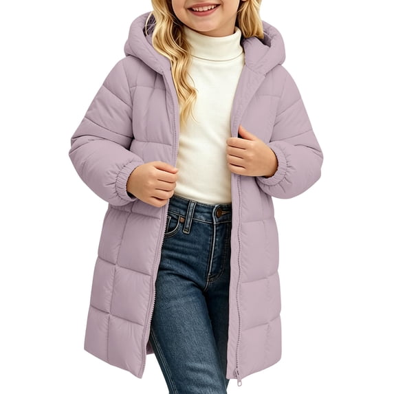 KAUOD Girls Winter Coat Heavyweight Hooded Puffer Jacket Kids Windproof Warm Solid Quilted Padded Down Jackets with Pockets