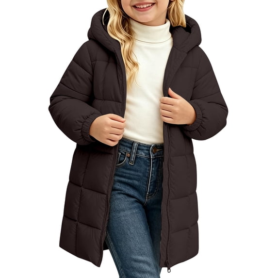 KAUOD Girls Winter Coat Heavyweight Hooded Puffer Jacket Kids Windproof Warm Solid Quilted Padded Down Jackets with Pockets