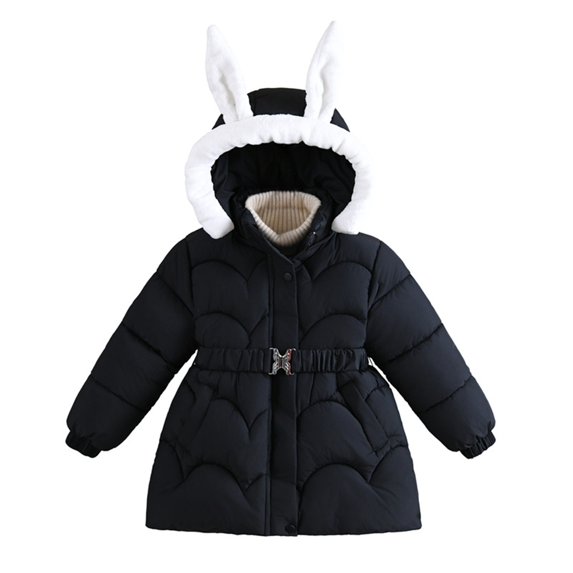 KAUOD Girls Winter Padded Puffer Coats Cute Bunny Hood Waterproof down Jackets Kids Quilted Insulated Windproof Outwear