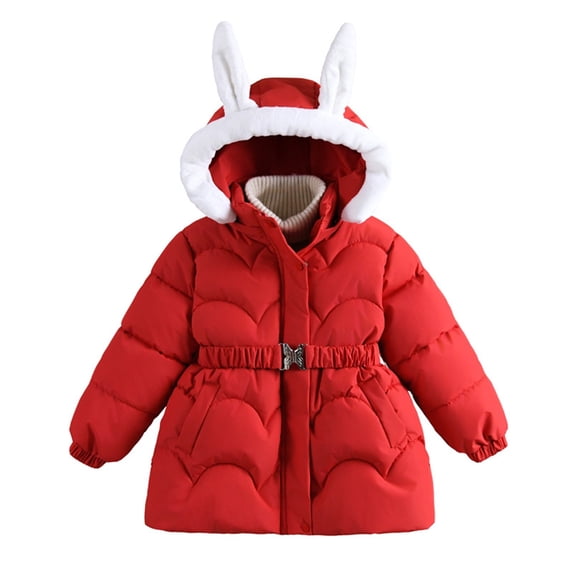 KAUOD Girls Winter Padded Puffer Coats Cute Bunny Hood Waterproof down Jackets Kids Quilted Insulated Windproof Outwear
