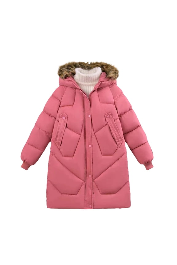 Girls Winter Puffer Coats Faux-F𝐮r Hood Snow Ski Jackets Kids Quilted Insulated Long down Outwear Thick Warm Jackets