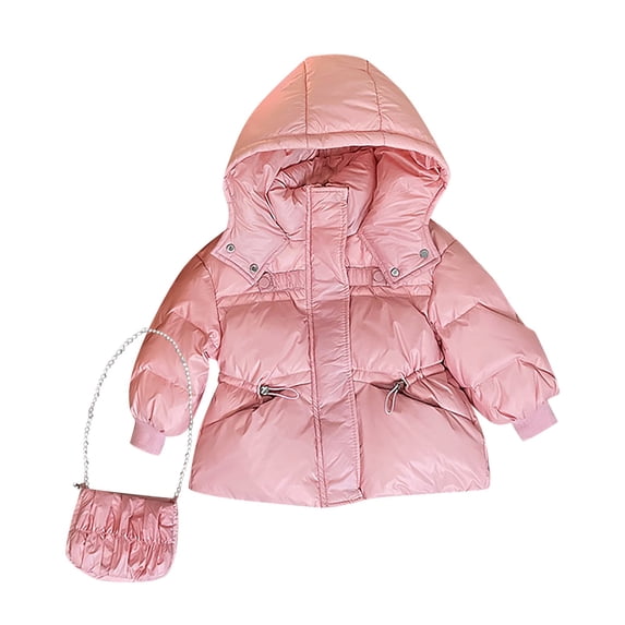 KAUOD Girls down Jackets with Bag Snap Zip up Hooded Puffer Coats Kids Toddler Thick Warm Winter Outdoor Outwear Clothes