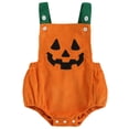 thumbnail image 1 of KAUOD Halloween Baby Boys Girls Outfit New Born Pumpkin Face Patch Bubble Romper Toddlers Jumpsuit Halloween Outfits Cute Clothes, 1 of 4
