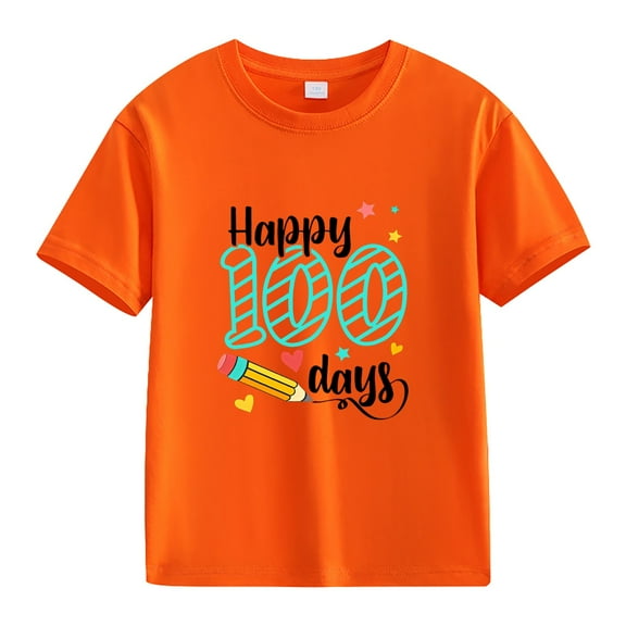 KAUOD Happy 100th Day of School Shirt for Kids Boys Girls Toddler, 100th Day Celebration T-Shirt, Short Sleeve Graphic Tee Top